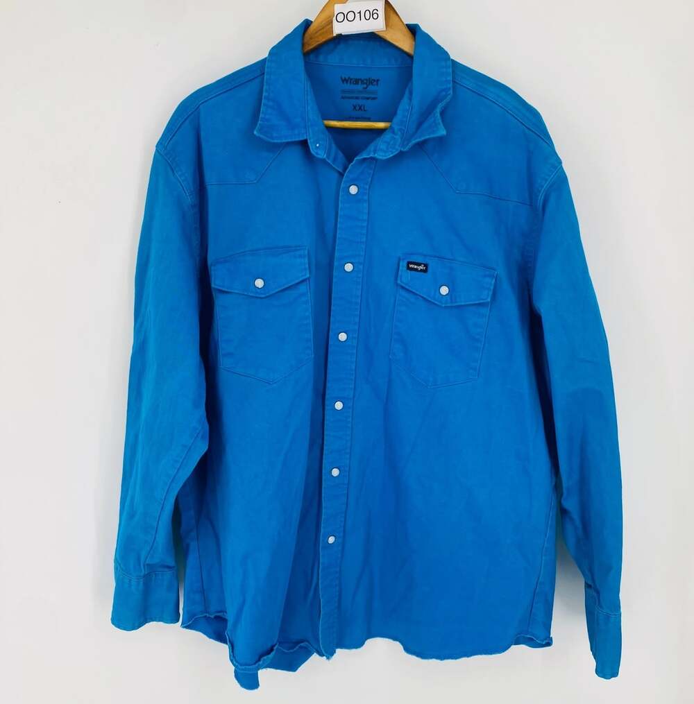 Wrangler Advanced Comfort Blue Stretch Western Snap Shirt Men's XXL Cowboy Work